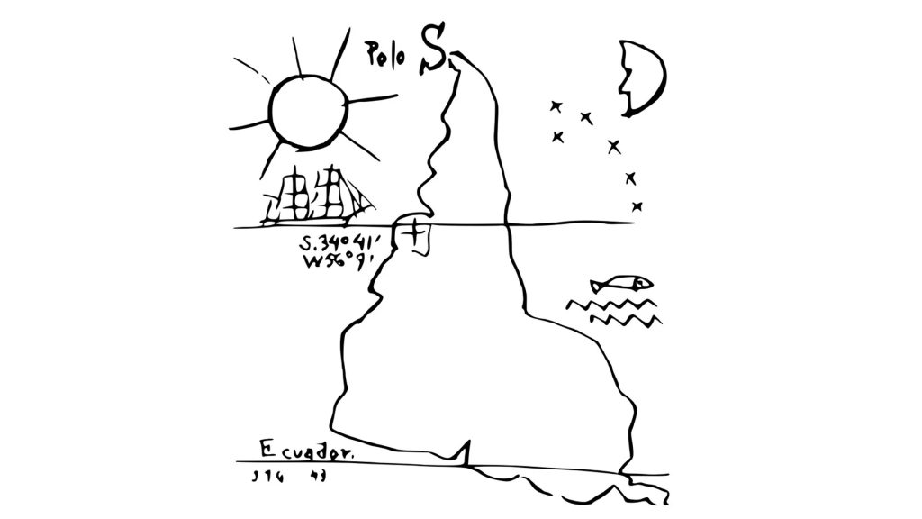 Mapa invertido da América Latina por Joaquín Torres-García, simbolizando a inversão epistemológica e o protagonismo do Sul Global.