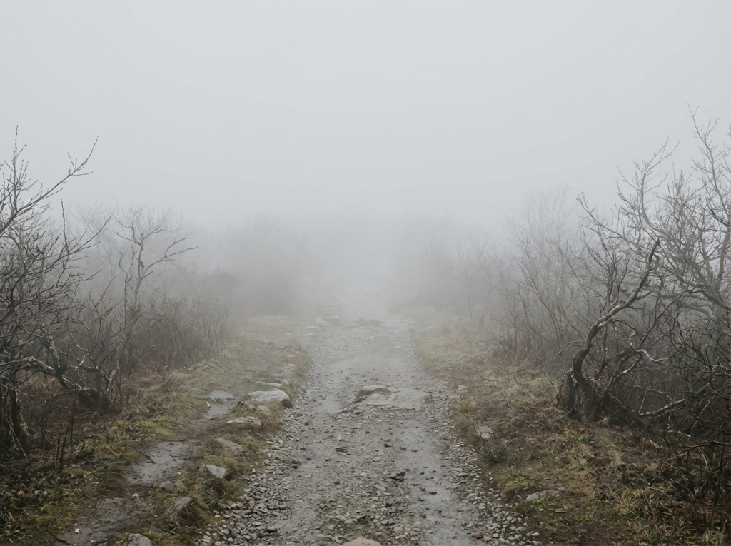 Conceptual photograph of a path disappearing into fog, representing uncertainty and future possibilities